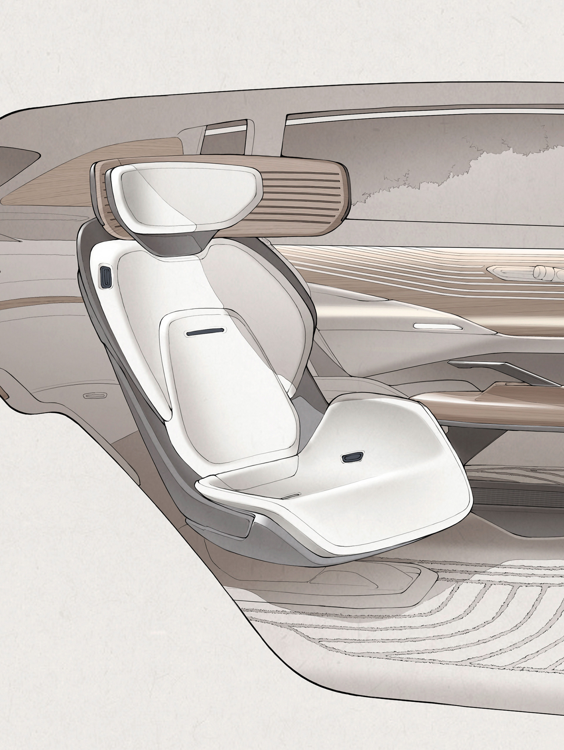  Szkic przedstawia pełnowymiarowy fotel samochodowy w koncepcji Audi urbansphere.